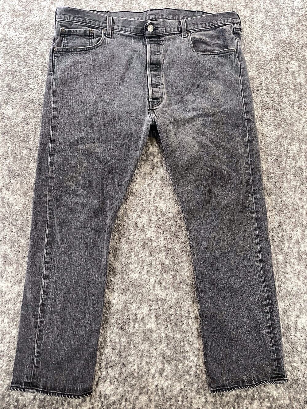 Levis 501 Jeans Mens 42x30 Straight Leg Black Faded Distressed fit 42x28